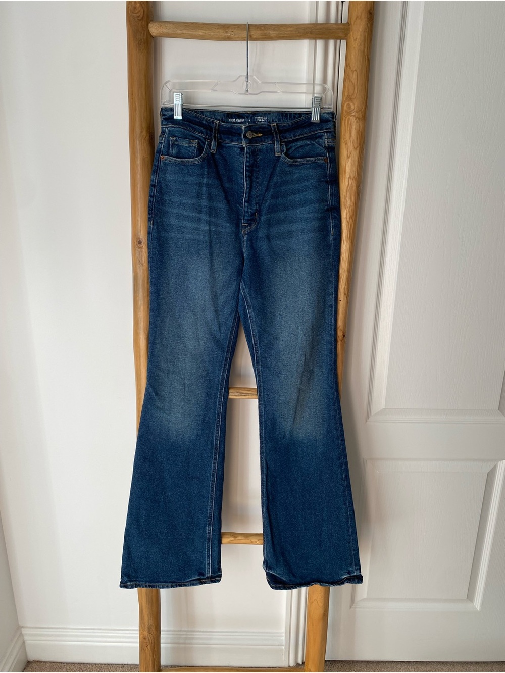 Old Navy Higher High Rise Flare Jeans Sz 4 Blue Dark Wash Stretch Y2K Indie